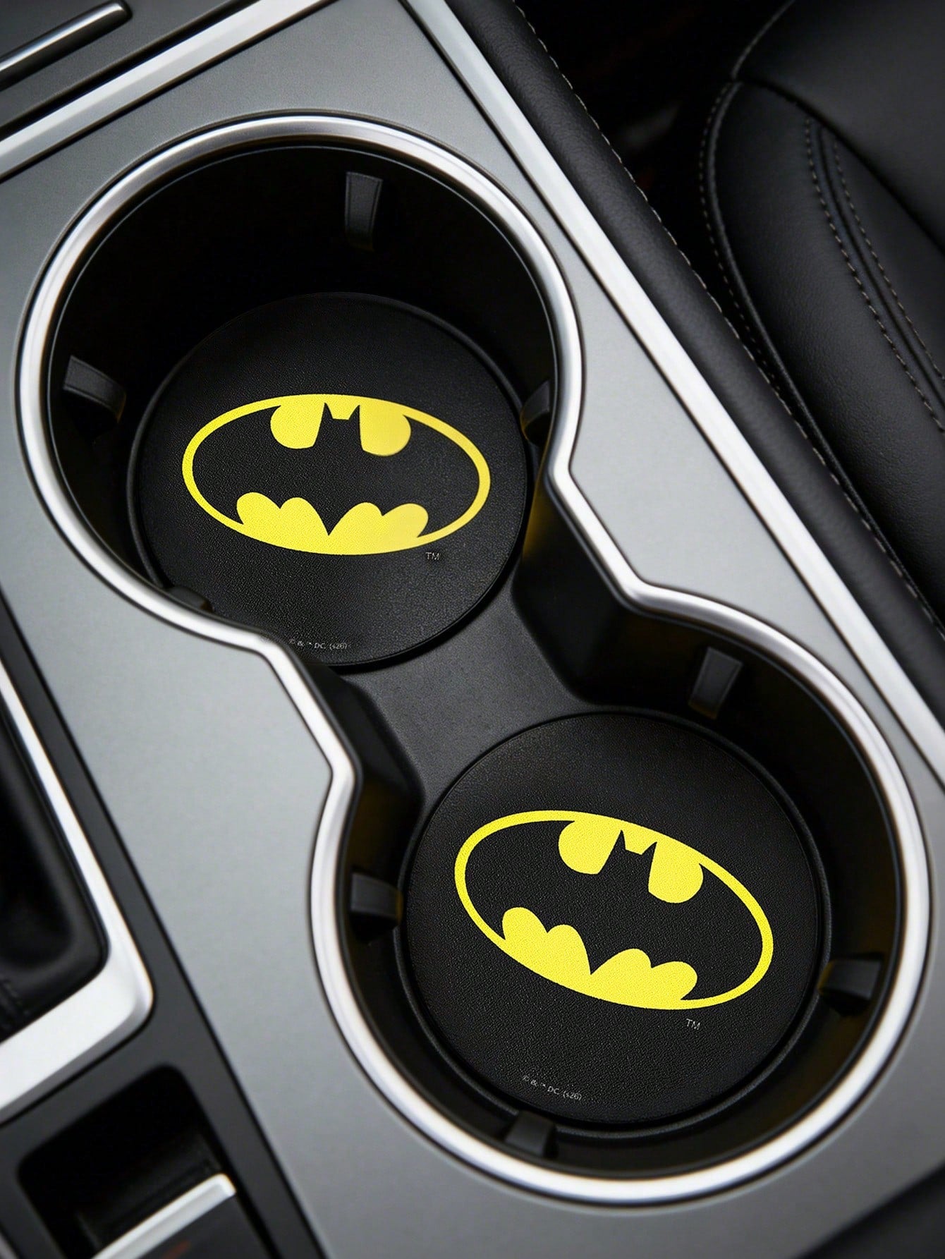 JUSTICE LEAGUE X 2pc PU Leather Car Cup Holder Mat Set, Shockproof, Universal, Stylish Car Cup Holder Mat, Can Be Placed In Car Cup Holders, Car And Home Office Cup Mats,Superman,Batman,Wonder W