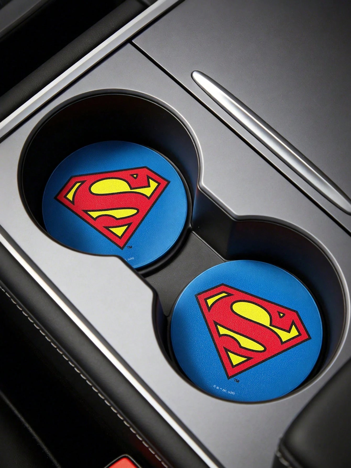 JUSTICE LEAGUE X 2pc PU Leather Car Cup Holder Mat Set, Shockproof, Universal, Stylish Car Cup Holder Mat, Can Be Placed In Car Cup Holders, Car And Home Office Cup Mats,Superman,Batman,Wonder W