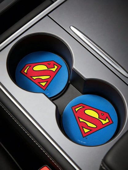 JUSTICE LEAGUE X 2pc PU Leather Car Cup Holder Mat Set, Shockproof, Universal, Stylish Car Cup Holder Mat, Can Be Placed In Car Cup Holders, Car And Home Office Cup Mats,Superman,Batman,Wonder W