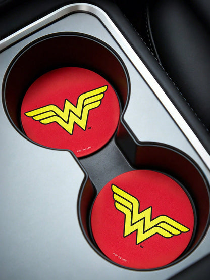 JUSTICE LEAGUE X 2pc PU Leather Car Cup Holder Mat Set, Shockproof, Universal, Stylish Car Cup Holder Mat, Can Be Placed In Car Cup Holders, Car And Home Office Cup Mats,Superman,Batman,Wonder W