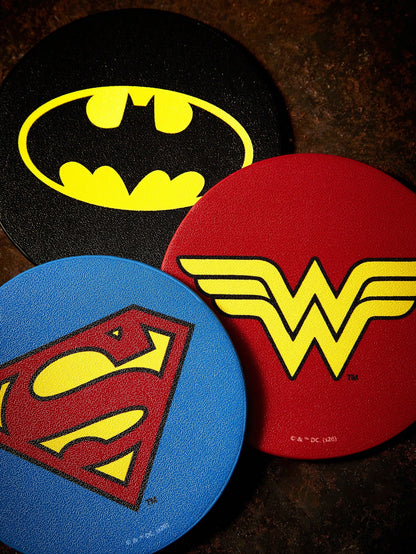 JUSTICE LEAGUE X 2pc PU Leather Car Cup Holder Mat Set, Shockproof, Universal, Stylish Car Cup Holder Mat, Can Be Placed In Car Cup Holders, Car And Home Office Cup Mats,Superman,Batman,Wonder W