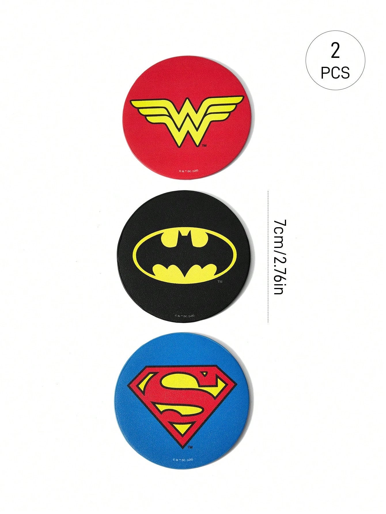 JUSTICE LEAGUE X 2pc PU Leather Car Cup Holder Mat Set, Shockproof, Universal, Stylish Car Cup Holder Mat, Can Be Placed In Car Cup Holders, Car And Home Office Cup Mats,Superman,Batman,Wonder W