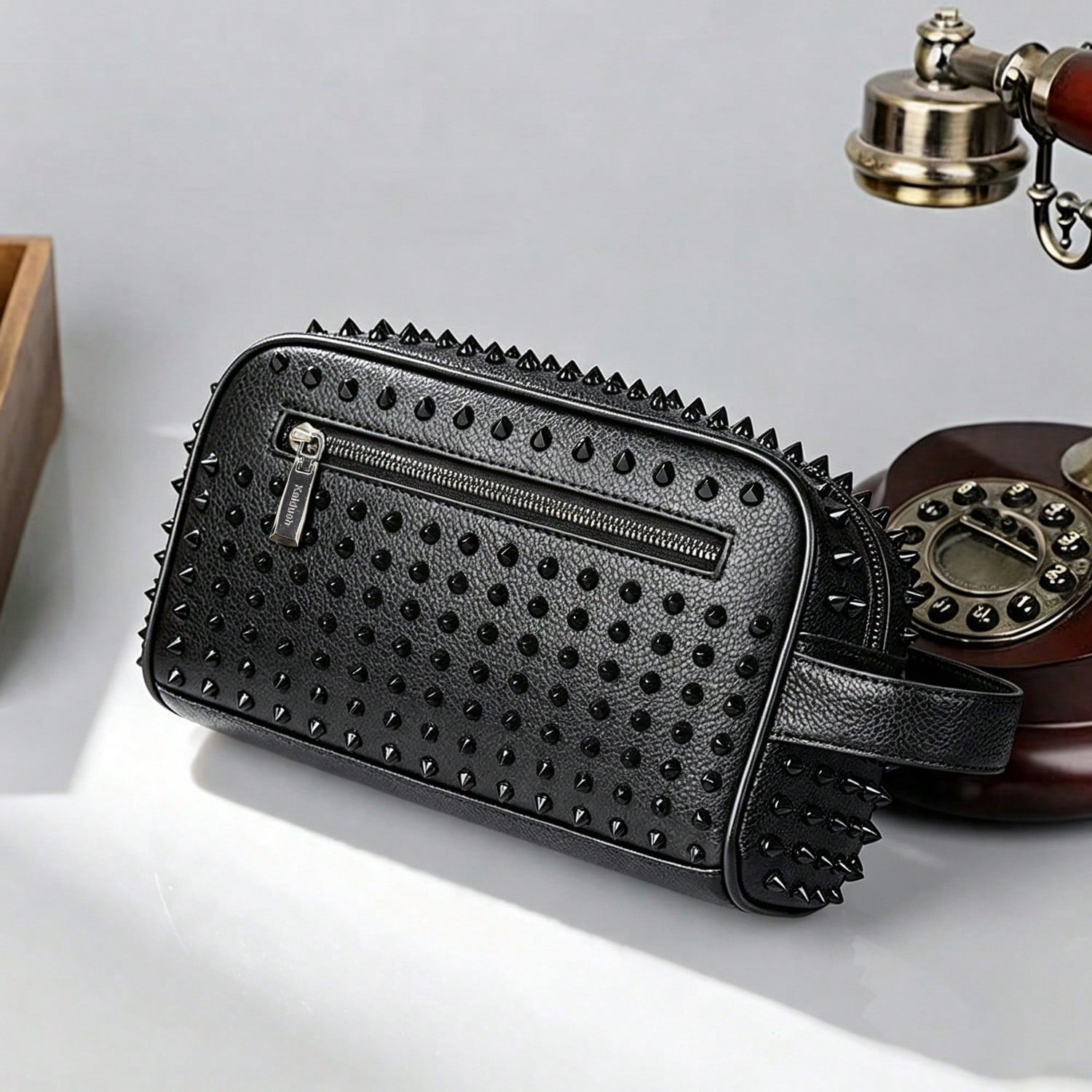 KAIDUCH Men's Clutch Bag Punk Style Clutch Bag Large Capacity Multi-Compartment Men's Handbag For Daily Commuting Portable Phone Case Stylish Zipper Pocket