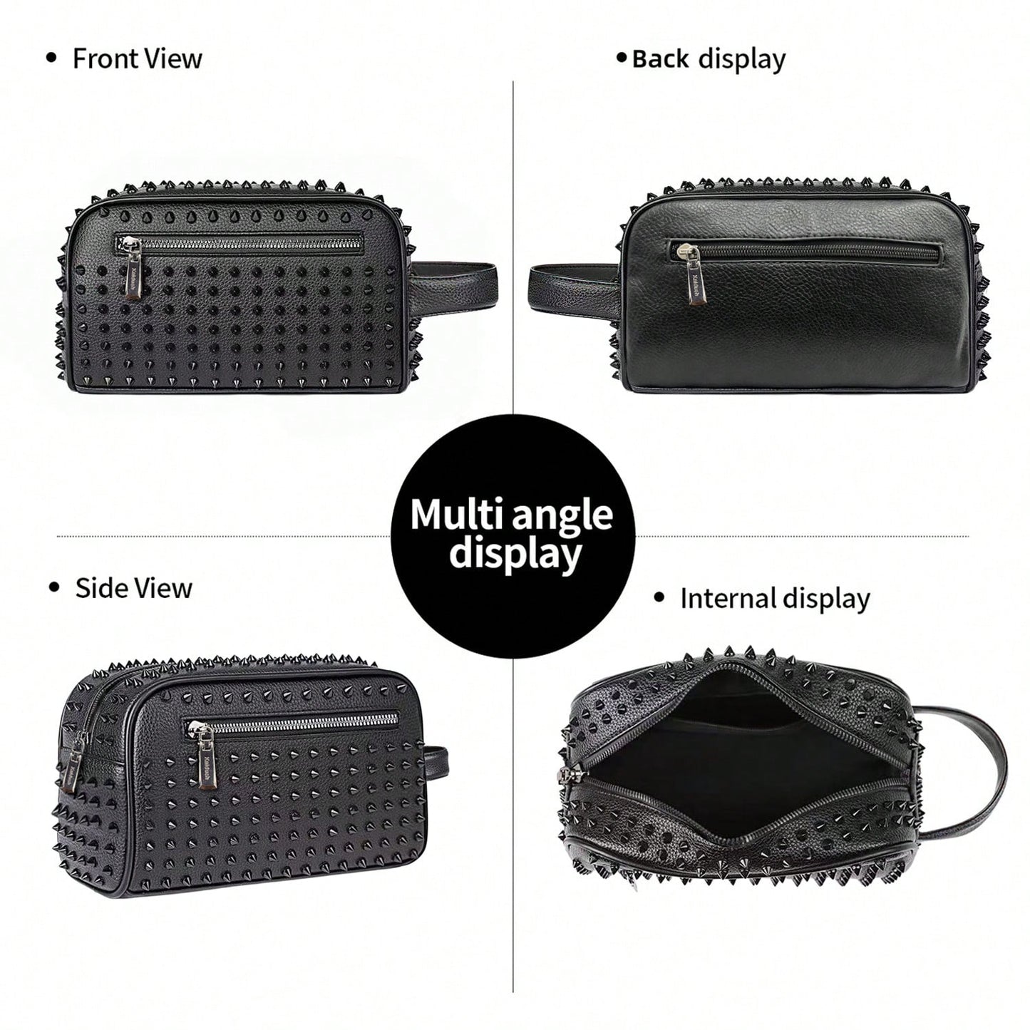 KAIDUCH Men's Clutch Bag Punk Style Clutch Bag Large Capacity Multi-Compartment Men's Handbag For Daily Commuting Portable Phone Case Stylish Zipper Pocket