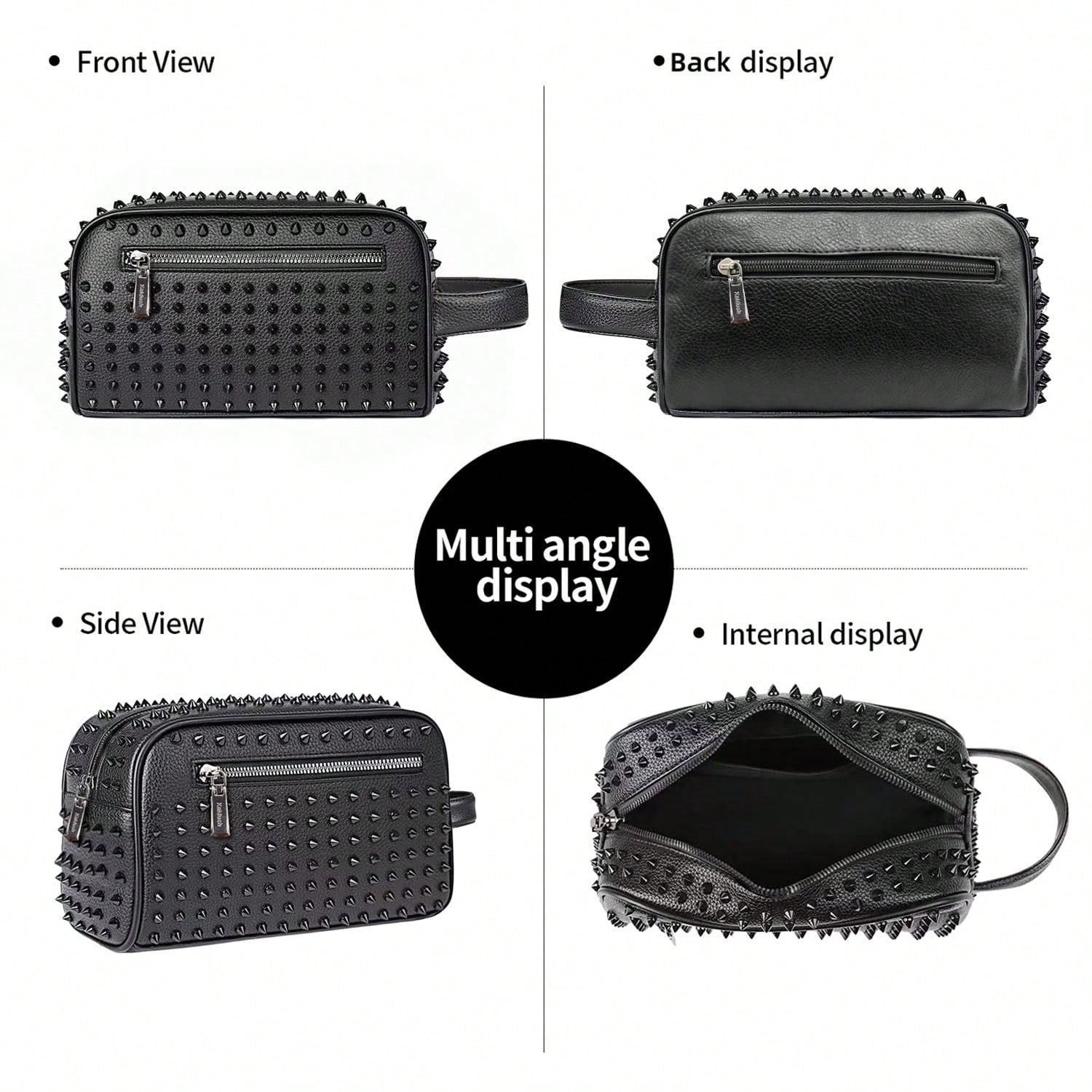 KAIDUCH Men's Clutch Bag Punk Style Clutch Bag Large Capacity Multi-Compartment Men's Handbag For Daily Commuting Portable Phone Case Stylish Zipper Pocket