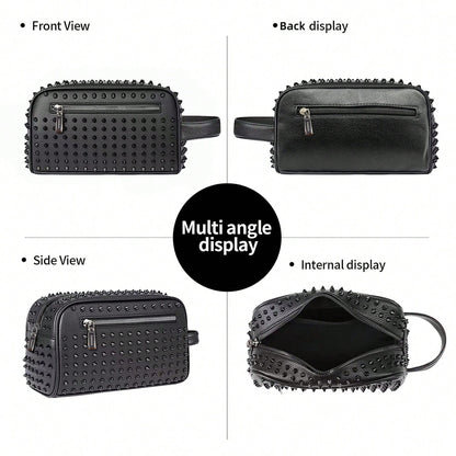 KAIDUCH Men's Clutch Bag Punk Style Clutch Bag Large Capacity Multi-Compartment Men's Handbag For Daily Commuting Portable Phone Case Stylish Zipper Pocket