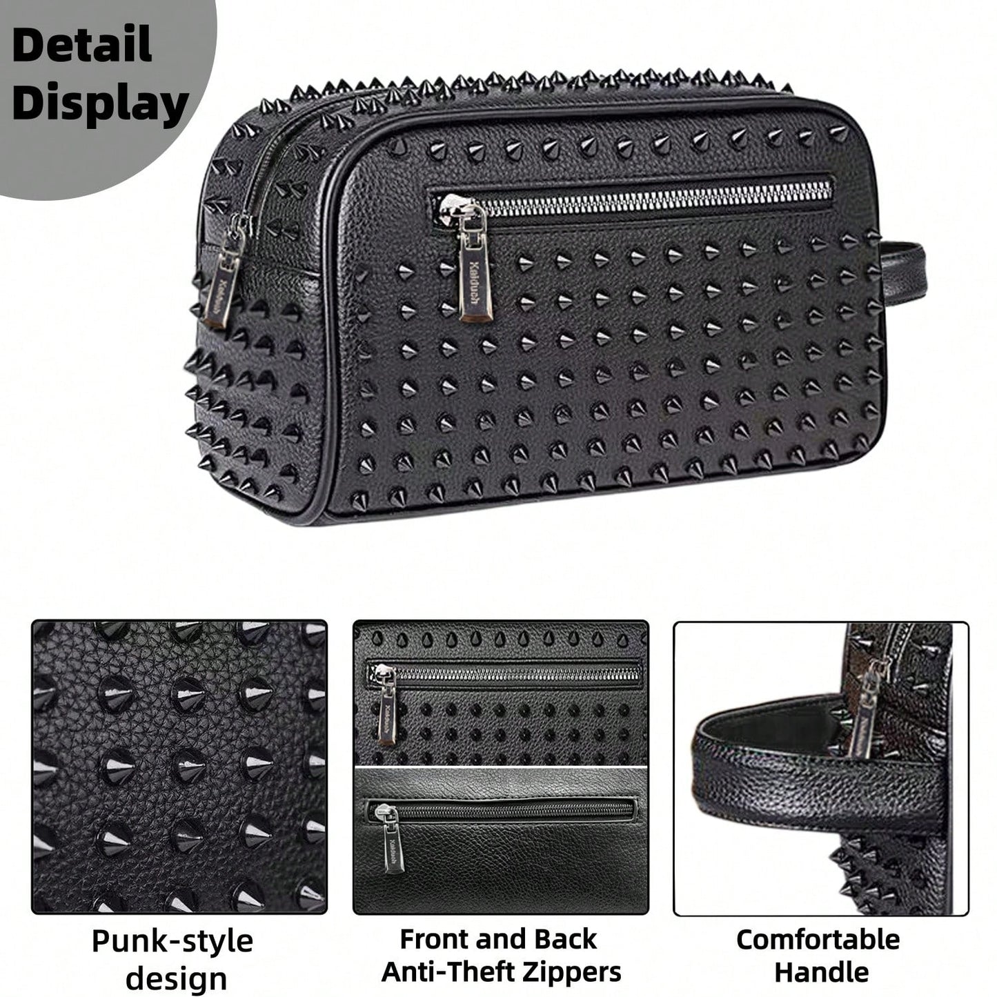 KAIDUCH Men's Clutch Bag Punk Style Clutch Bag Large Capacity Multi-Compartment Men's Handbag For Daily Commuting Portable Phone Case Stylish Zipper Pocket