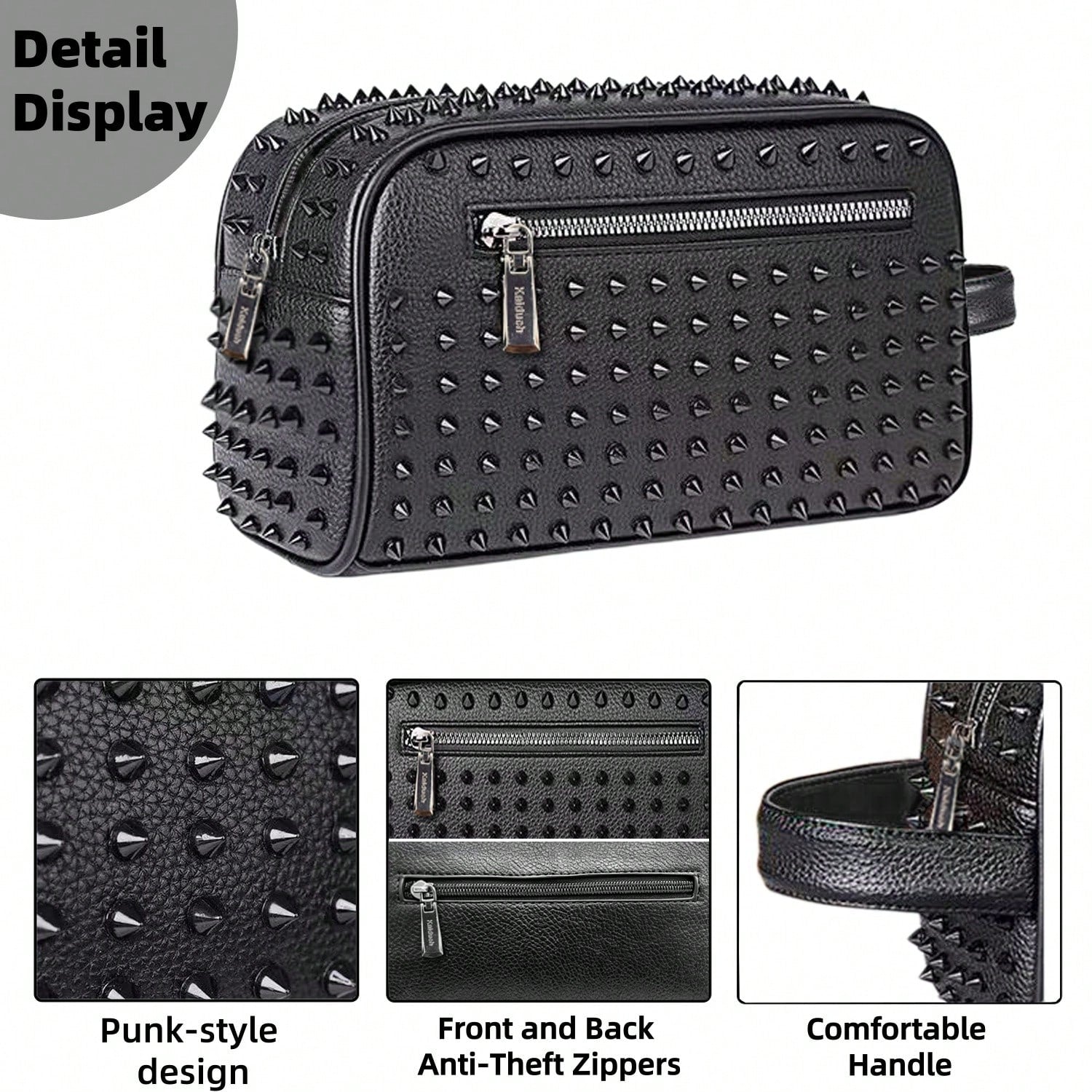 KAIDUCH Men's Clutch Bag Punk Style Clutch Bag Large Capacity Multi-Compartment Men's Handbag For Daily Commuting Portable Phone Case Stylish Zipper Pocket