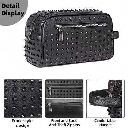KAIDUCH Men's Clutch Bag Punk Style Clutch Bag Large Capacity Multi-Compartment Men's Handbag For Daily Commuting Portable Phone Case Stylish Zipper Pocket