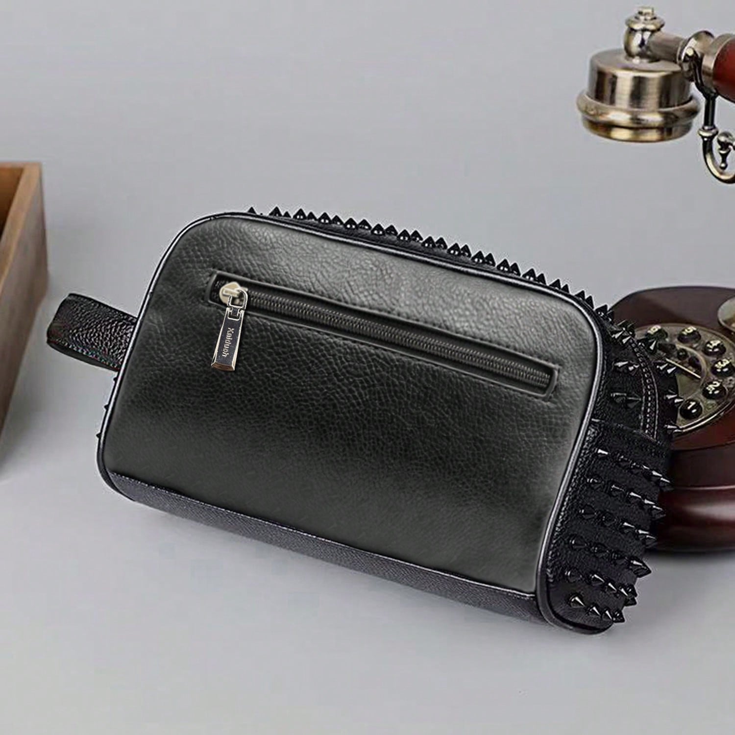 KAIDUCH Men's Clutch Bag Punk Style Clutch Bag Large Capacity Multi-Compartment Men's Handbag For Daily Commuting Portable Phone Case Stylish Zipper Pocket