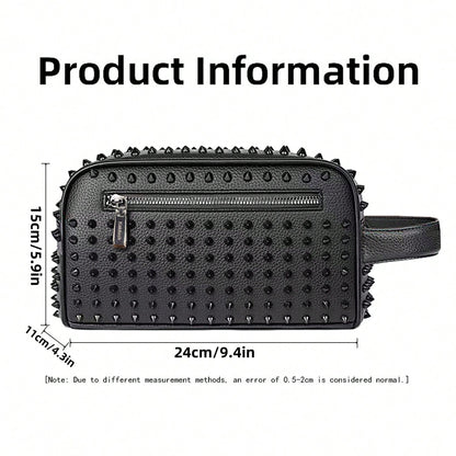 KAIDUCH Men's Clutch Bag Punk Style Clutch Bag Large Capacity Multi-Compartment Men's Handbag For Daily Commuting Portable Phone Case Stylish Zipper Pocket