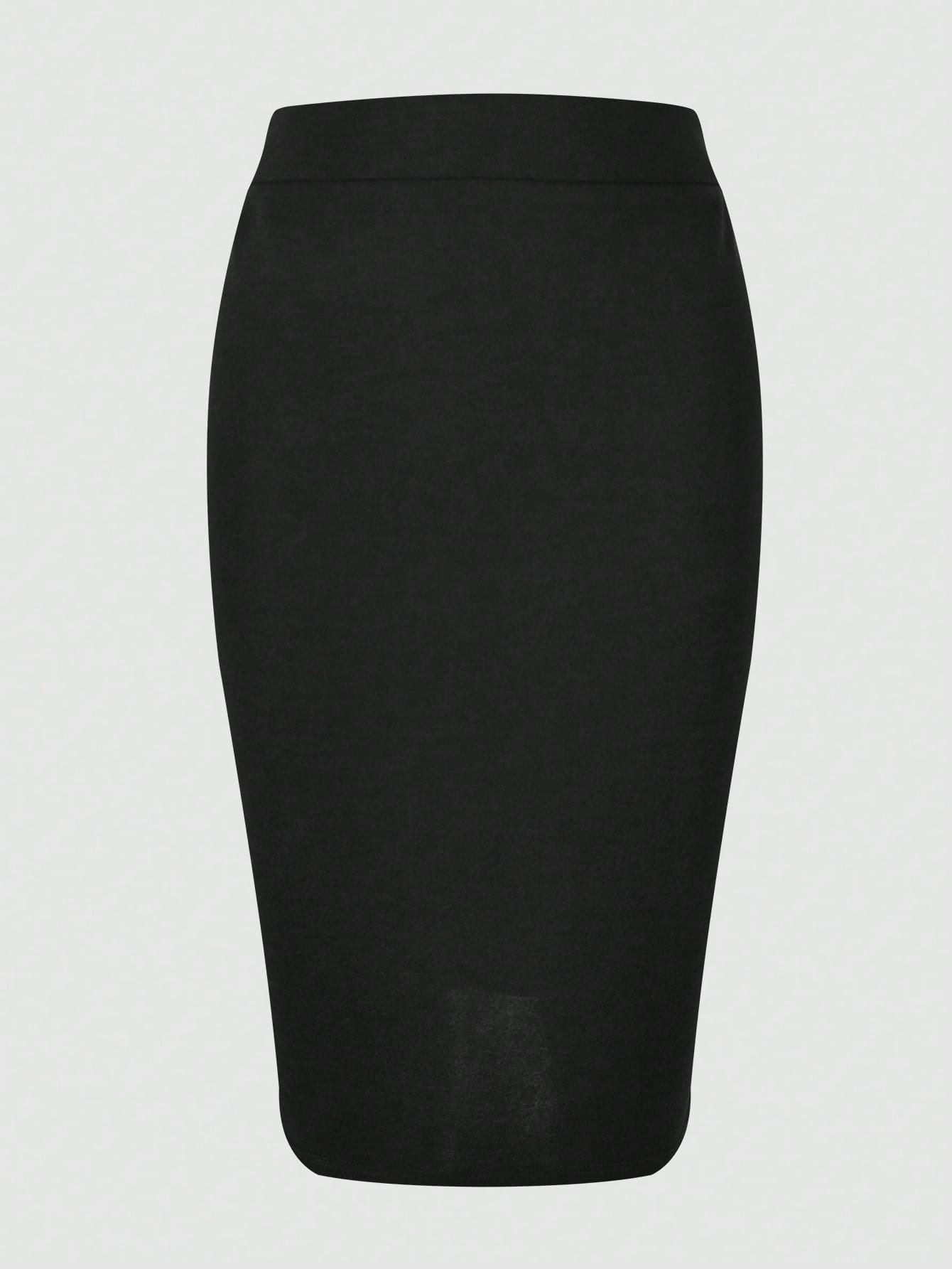 Kayi Solid Color Zipper Slit Elastic Fabric Black Pencil Skirt, Elegant Casual Office Commute Spring Summer Women's