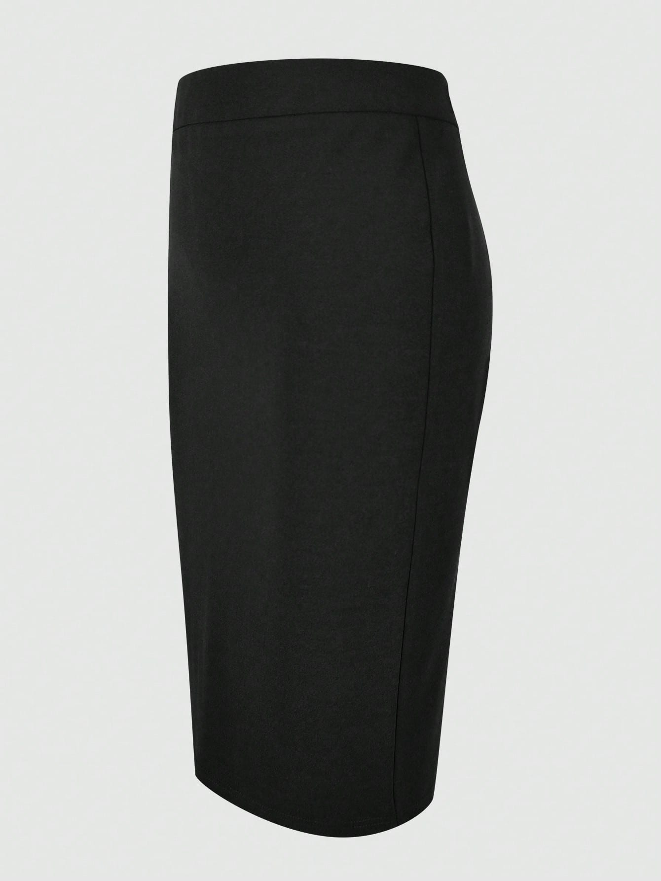 Kayi Solid Color Zipper Slit Elastic Fabric Black Pencil Skirt, Elegant Casual Office Commute Spring Summer Women's