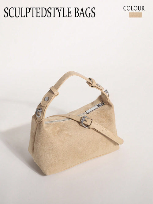 Khaki Fashion Suede Texture Dumpling Bag Minimalist Handbag Versatile Shoulder Crossbody Bag For Commuting Shopping And Dating