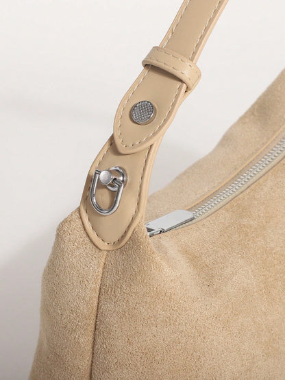 Khaki Fashion Suede Texture Dumpling Bag Minimalist Handbag Versatile Shoulder Crossbody Bag For Commuting Shopping And Dating