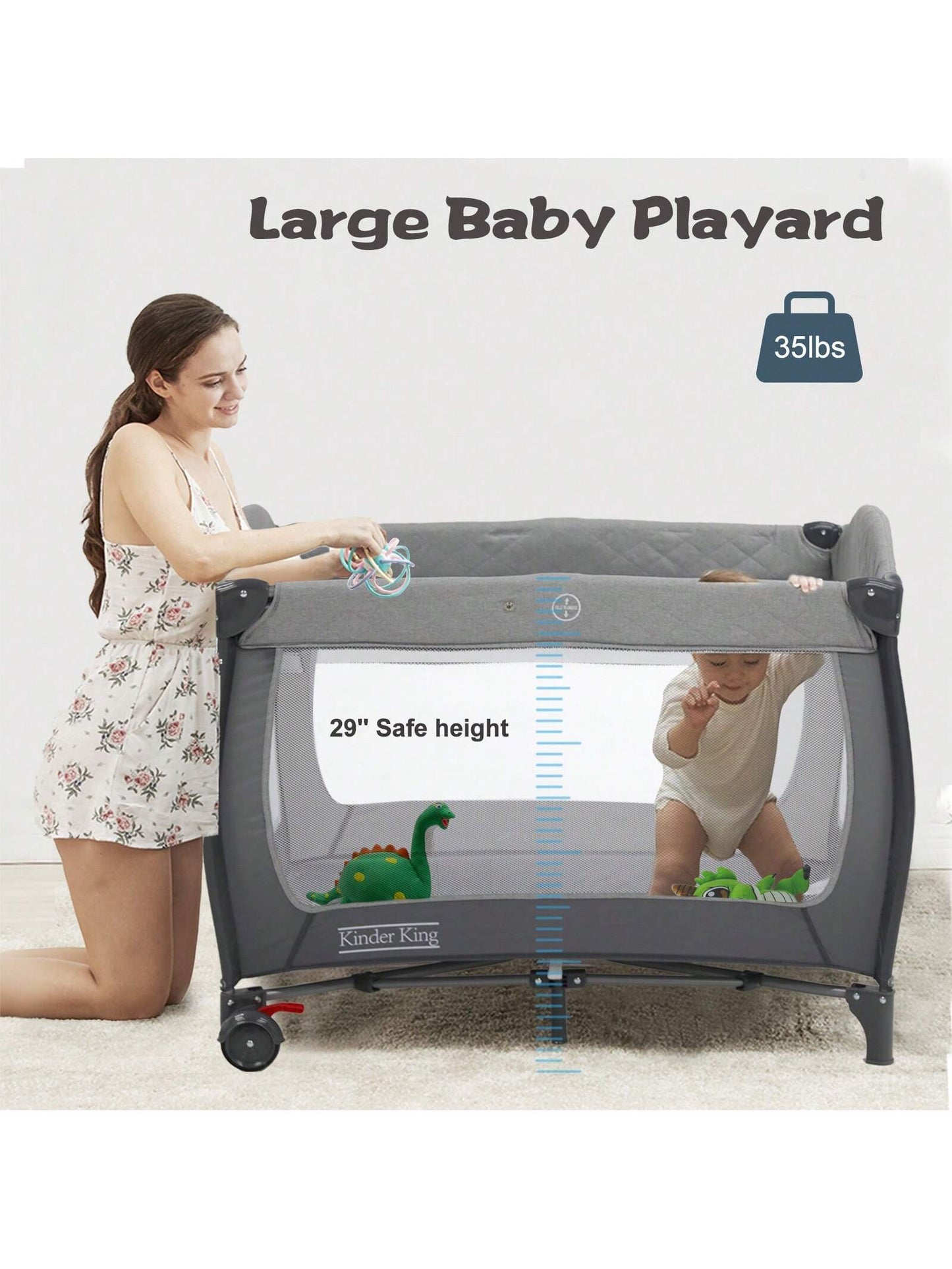 Kinder King 4-In-1 Portable Baby Bassinet, Foldable Bedside Crib With Adjustable Canopy, Storage Basket For Infants & Toddlers, Gray