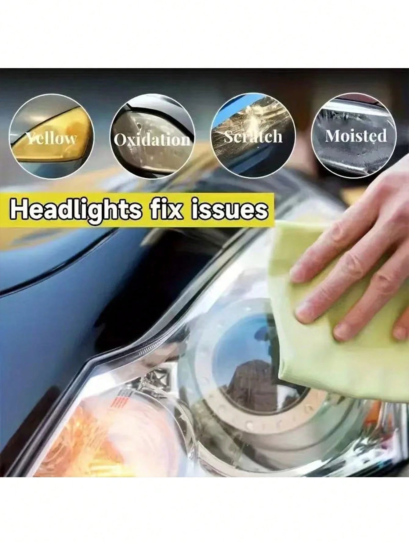 KineShineX Car Headlight Restoration Kit- Includes Headlight Polishing Compound And Repair Spray. Restores Yellowed And Hazy Headlights, Enhances Brightness. Car Accessories, Holiday Gift