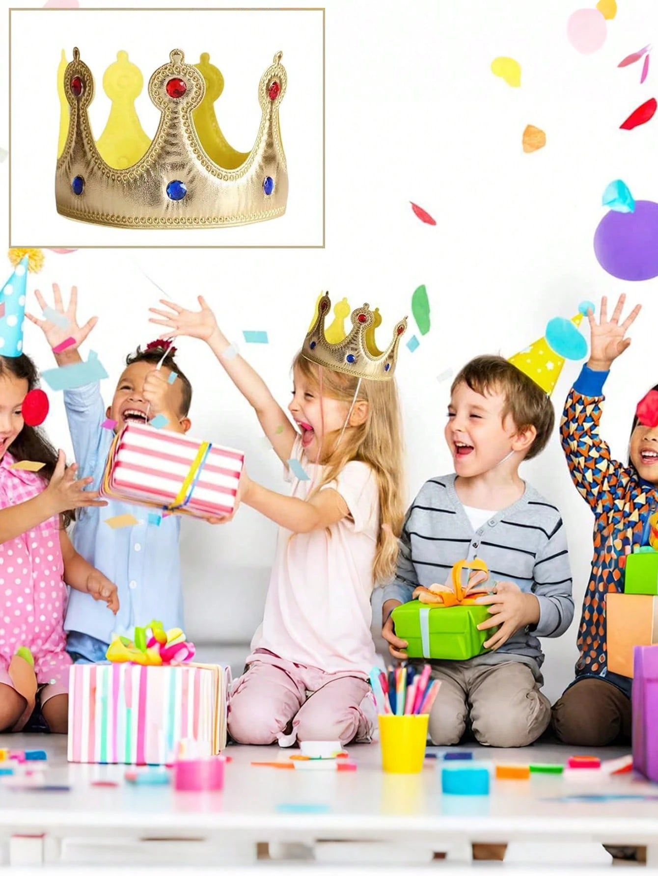 King Crown Birthday Hats For Boys Girls, Royal Birthday Crown Party Hats Set, Suitable For Birthday, Baby Shower, Kids Party- Classroom School Party Supplies, Fit For Birthday Party And Stage Perform