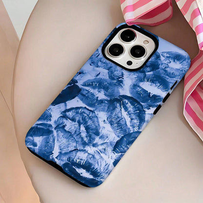 Kiss Mobile Phone Case, Designed With Blue Lips And Floral Accents, Suitable For IPhone 16, 15, 14, 13, 12 And 11 Pro Models, Made Of TPU Material, And Provides Shockproof Protection. Ideal For Romant