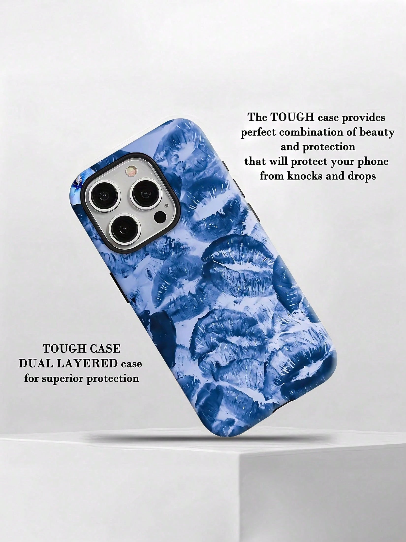 Kiss Mobile Phone Case, Designed With Blue Lips And Floral Accents, Suitable For IPhone 16, 15, 14, 13, 12 And 11 Pro Models, Made Of TPU Material, And Provides Shockproof Protection. Ideal For Romant