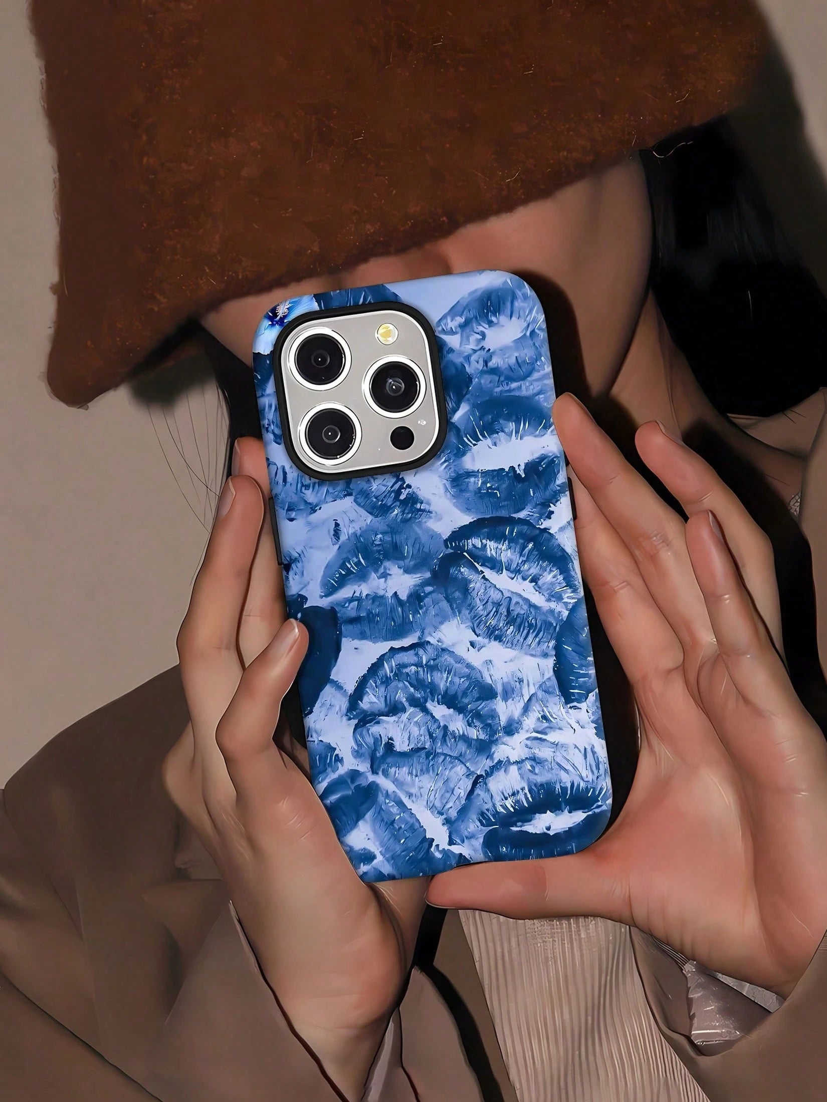 Kiss Mobile Phone Case, Designed With Blue Lips And Floral Accents, Suitable For IPhone 16, 15, 14, 13, 12 And 11 Pro Models, Made Of TPU Material, And Provides Shockproof Protection. Ideal For Romant