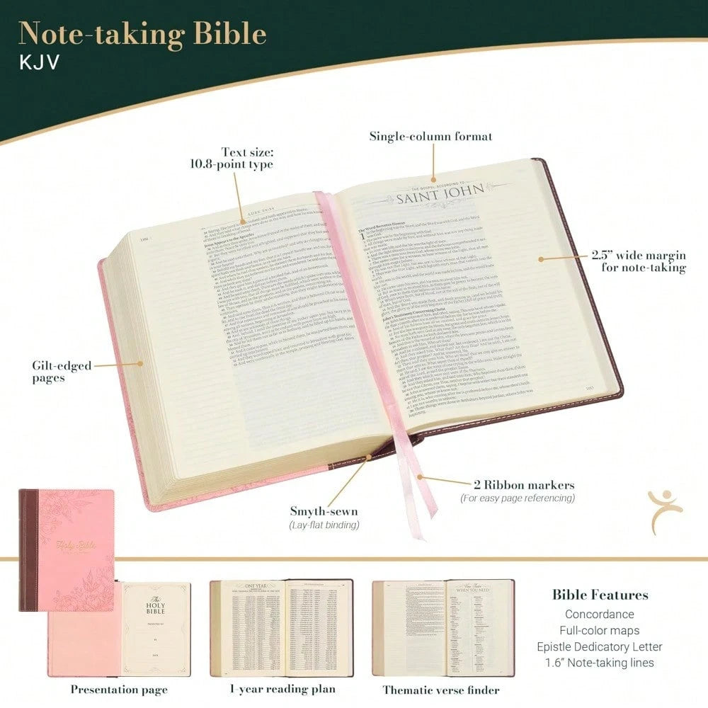 KJV Holy Bible, Note-Taking Bible, Faux Leather Hardcover- King James Version, Brown/Pink (KJV Note-Taking Editions)