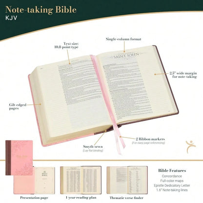 KJV Holy Bible, Note-Taking Bible, Faux Leather Hardcover- King James Version, Brown/Pink (KJV Note-Taking Editions)