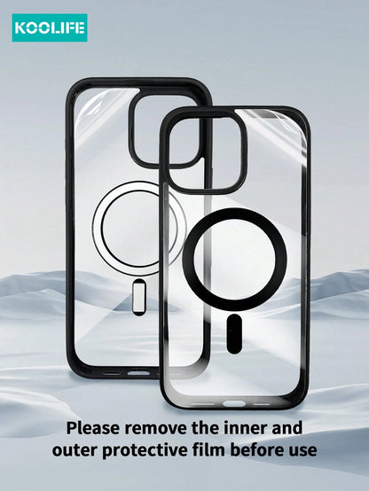 Koolife 1pc Acrylic Magnetic Wireless Charging 2-In-1 Shockproof Slim Phone Case With Milk Candy Color TPU Edge For IPhone 18 Pro/18 Pro Max/17 Pro Max/17/17 Pro/17 Air/16/16 Pro Max/16 Pro/15/15 Pro
