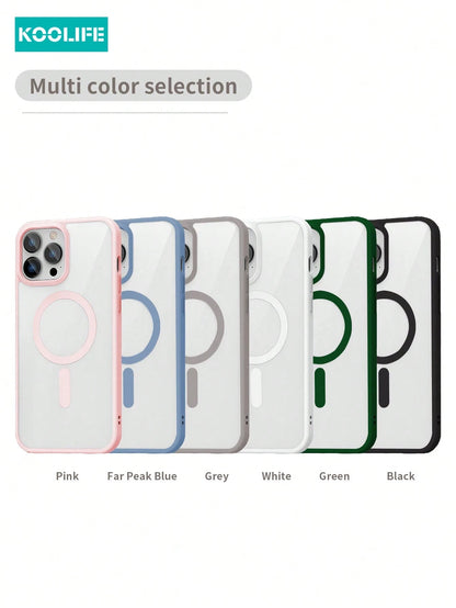 Koolife 1pc Acrylic Magnetic Wireless Charging 2-In-1 Shockproof Slim Phone Case With Milk Candy Color TPU Edge For IPhone 18 Pro/18 Pro Max/17 Pro Max/17/17 Pro/17 Air/16/16 Pro Max/16 Pro/15/15 Pro