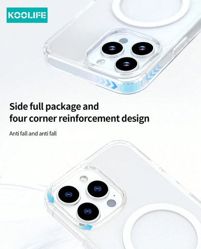 Koolife 1pc Magnetic Wireless Charging High Transparency Anti-Drop Phone Protective Case PC Back Panel + TPU Four-Corner Anti-Drop Transparent Material For Iphone18pro/18pro Max/17ProMax/Apple 17/Appl