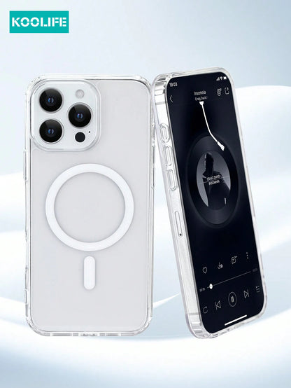 Koolife 1pc Magnetic Wireless Charging High Transparency Anti-Drop Phone Protective Case PC Back Panel + TPU Four-Corner Anti-Drop Transparent Material For Iphone18pro/18pro Max/17ProMax/Apple 17/Appl