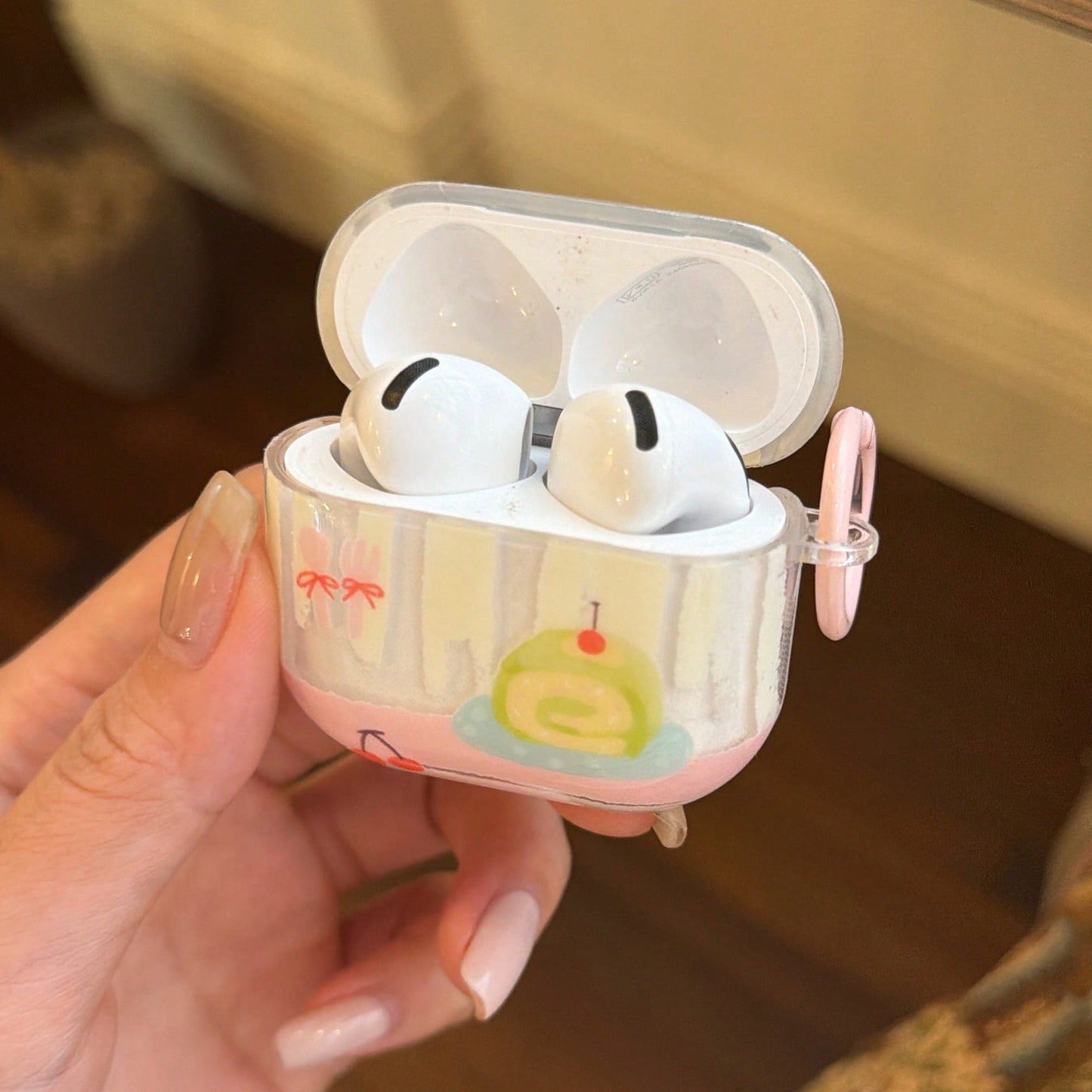 Korean Style Minimalist Premium Matcha Cake Roll Earphone Case With Hanging Ring, Compatible With AirPods 4, Cute Earphone Cover Compatible With Apple 2, 3, New Protective Case With Pendant, Pro 3, Pr