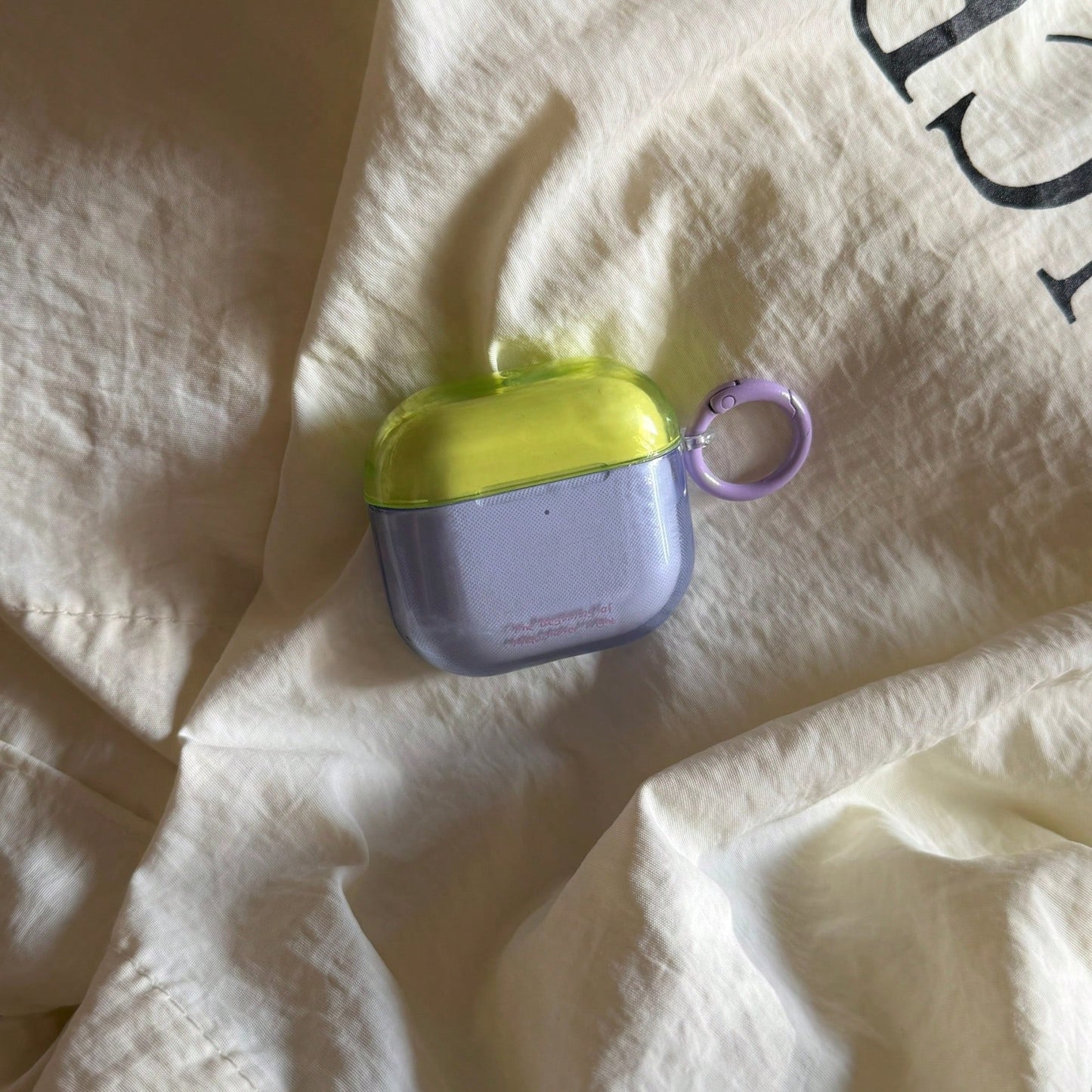 Korean Style Minimalist Semi-Transparent Dual-Panel Colorblock Earphone Case With Hanging Ring, Compatible With AirPods 4, 2, 3, Pro 3, Pro 2, Cute Protective Cover With Pendant, Spring/Summer Earphon