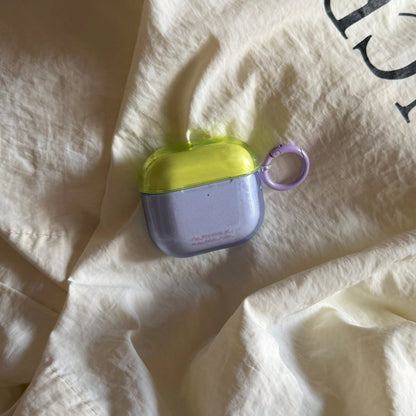 Korean Style Minimalist Semi-Transparent Dual-Panel Colorblock Earphone Case With Hanging Ring, Compatible With AirPods 4, 2, 3, Pro 3, Pro 2, Cute Protective Cover With Pendant, Spring/Summer Earphon