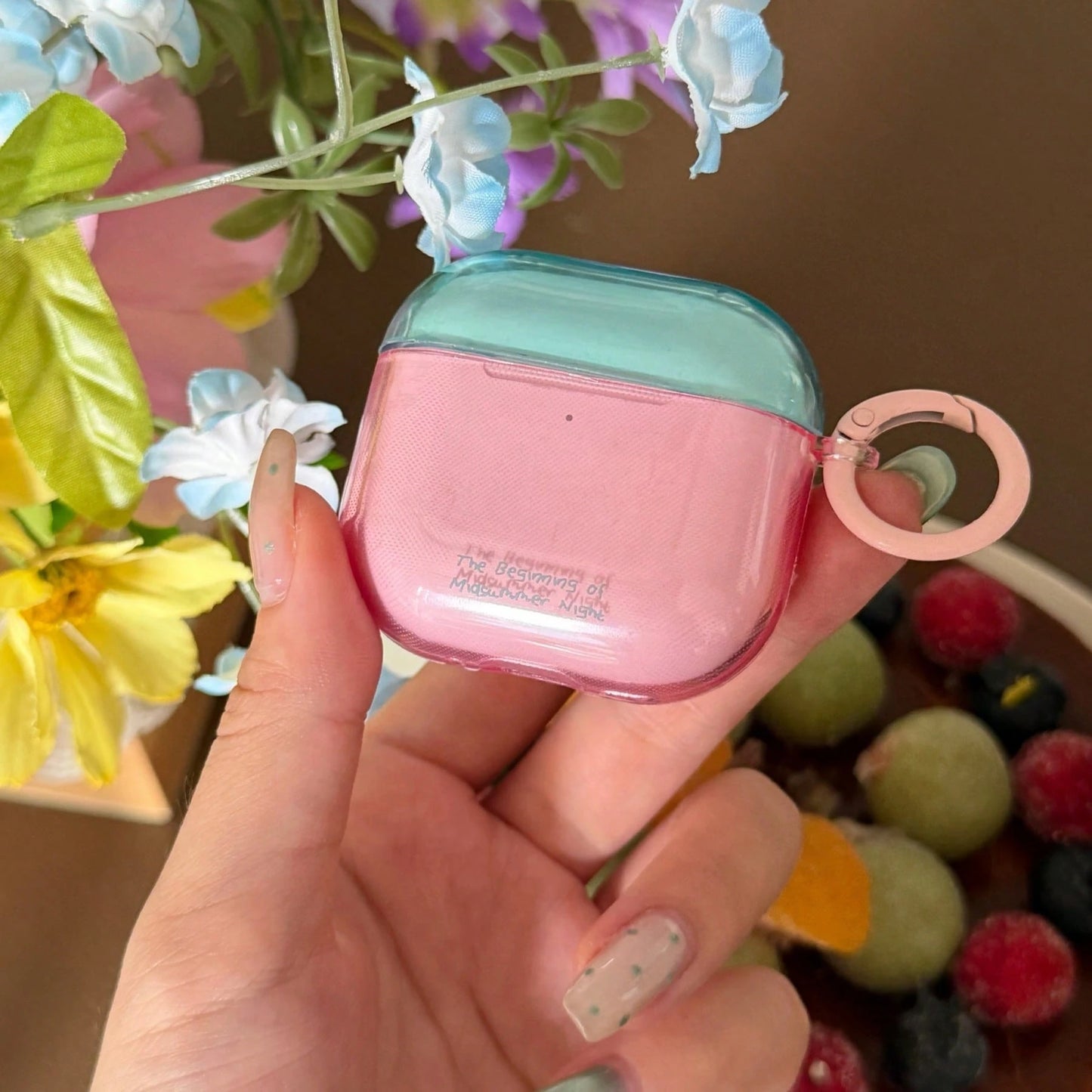 Korean Style Minimalist Semi-Transparent Dual-Panel Colorblock Earphone Case With Hanging Ring, Compatible With AirPods 4, 2, 3, Pro 3, Pro 2, Cute Protective Cover With Pendant, Spring/Summer Earphon
