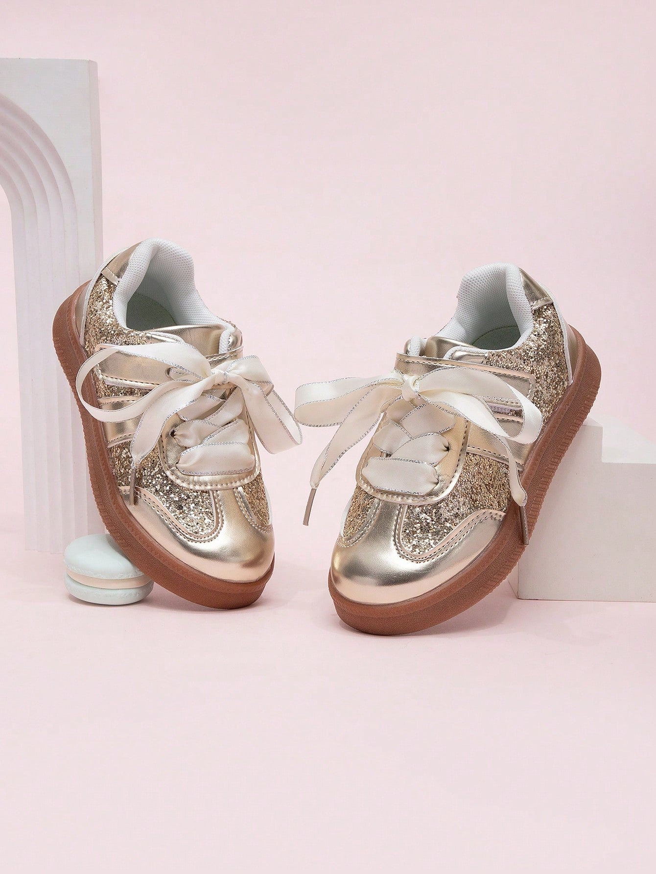 Korean Style Sequin Lace Trim Girls Princess Sneakers, Spring 2026 New Casual Shoes For Kids