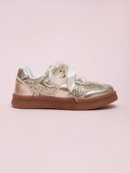 Korean Style Sequin Lace Trim Girls Princess Sneakers, Spring 2026 New Casual Shoes For Kids