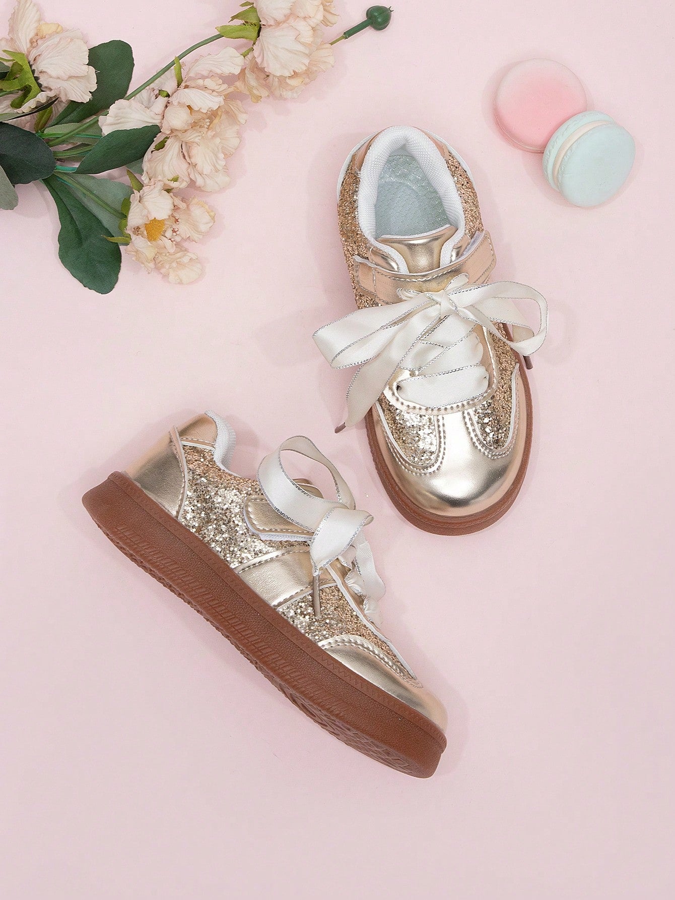 Korean Style Sequin Lace Trim Girls Princess Sneakers, Spring 2026 New Casual Shoes For Kids
