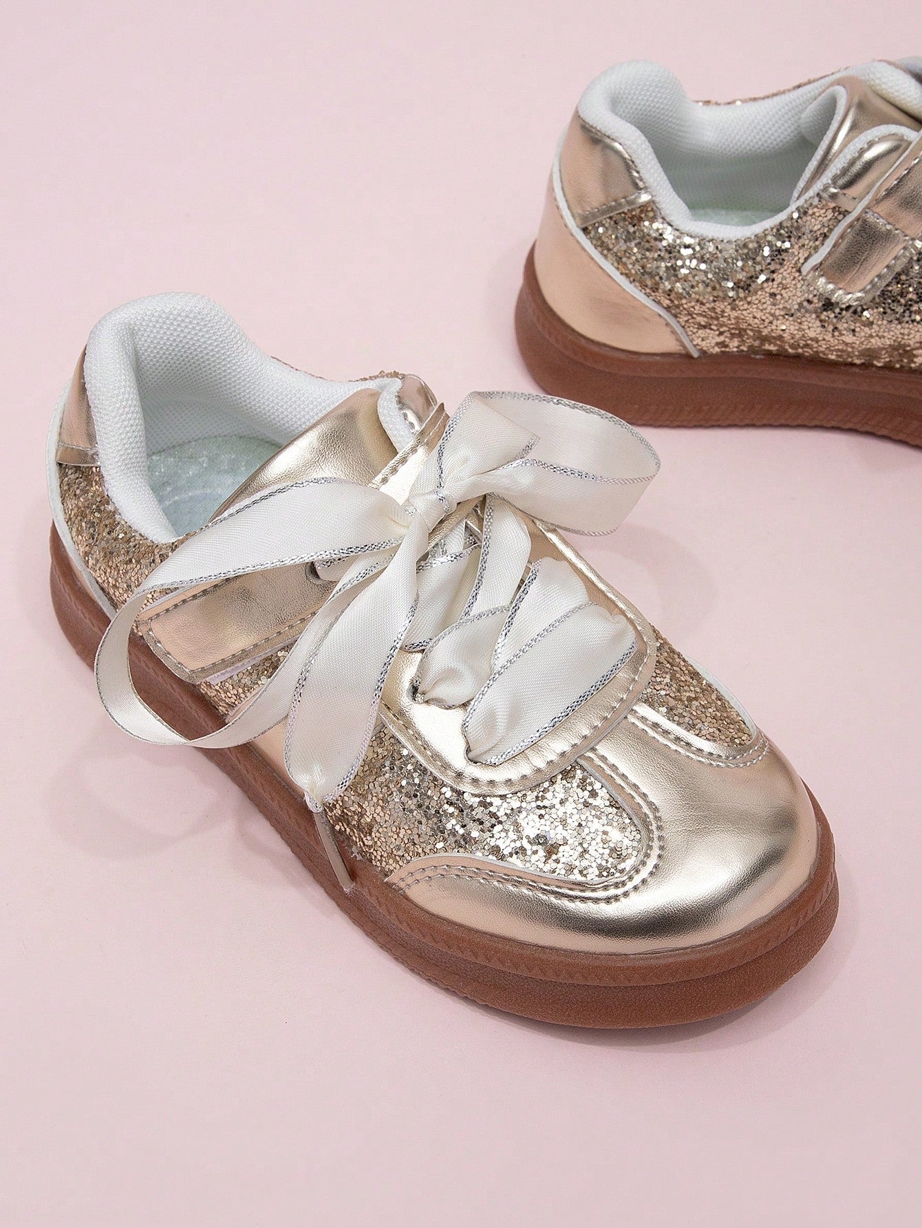 Korean Style Sequin Lace Trim Girls Princess Sneakers, Spring 2026 New Casual Shoes For Kids