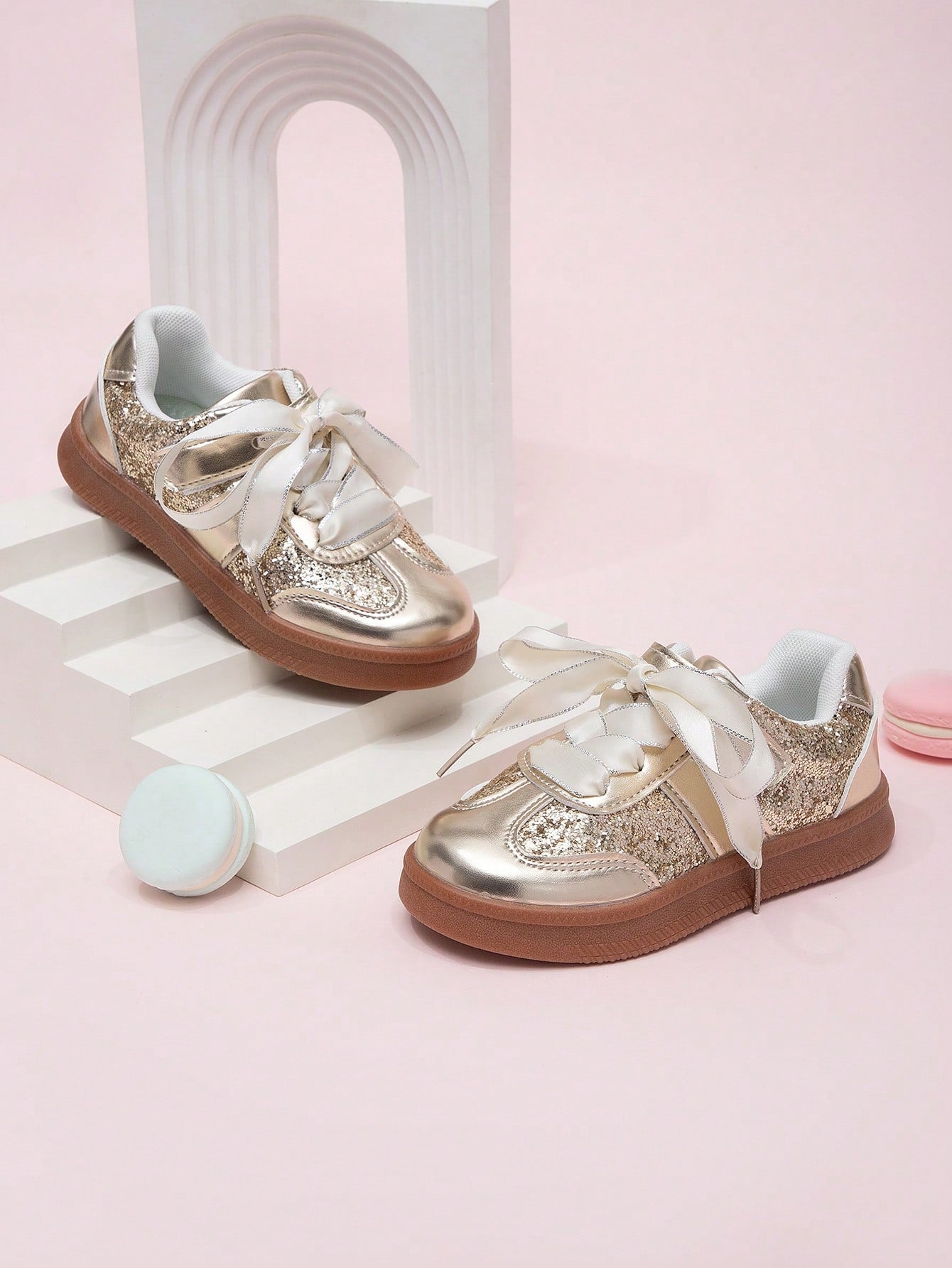 Korean Style Sequin Lace Trim Girls Princess Sneakers, Spring 2026 New Casual Shoes For Kids