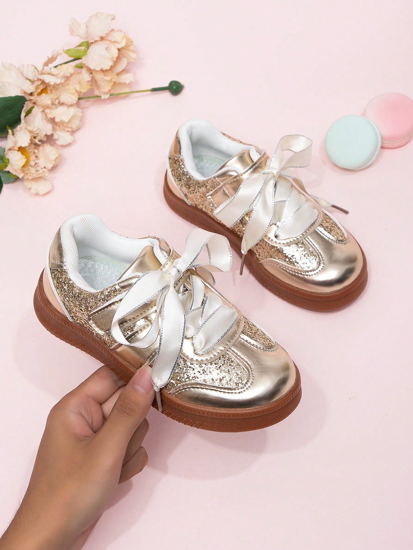 Korean Style Sequin Lace Trim Girls Princess Sneakers, Spring 2026 New Casual Shoes For Kids