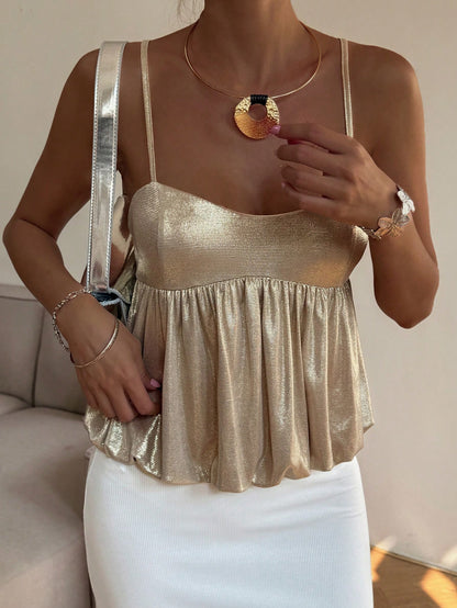 Korevelle Gold Sequin Spaghetti Strap Women's Tank Top
