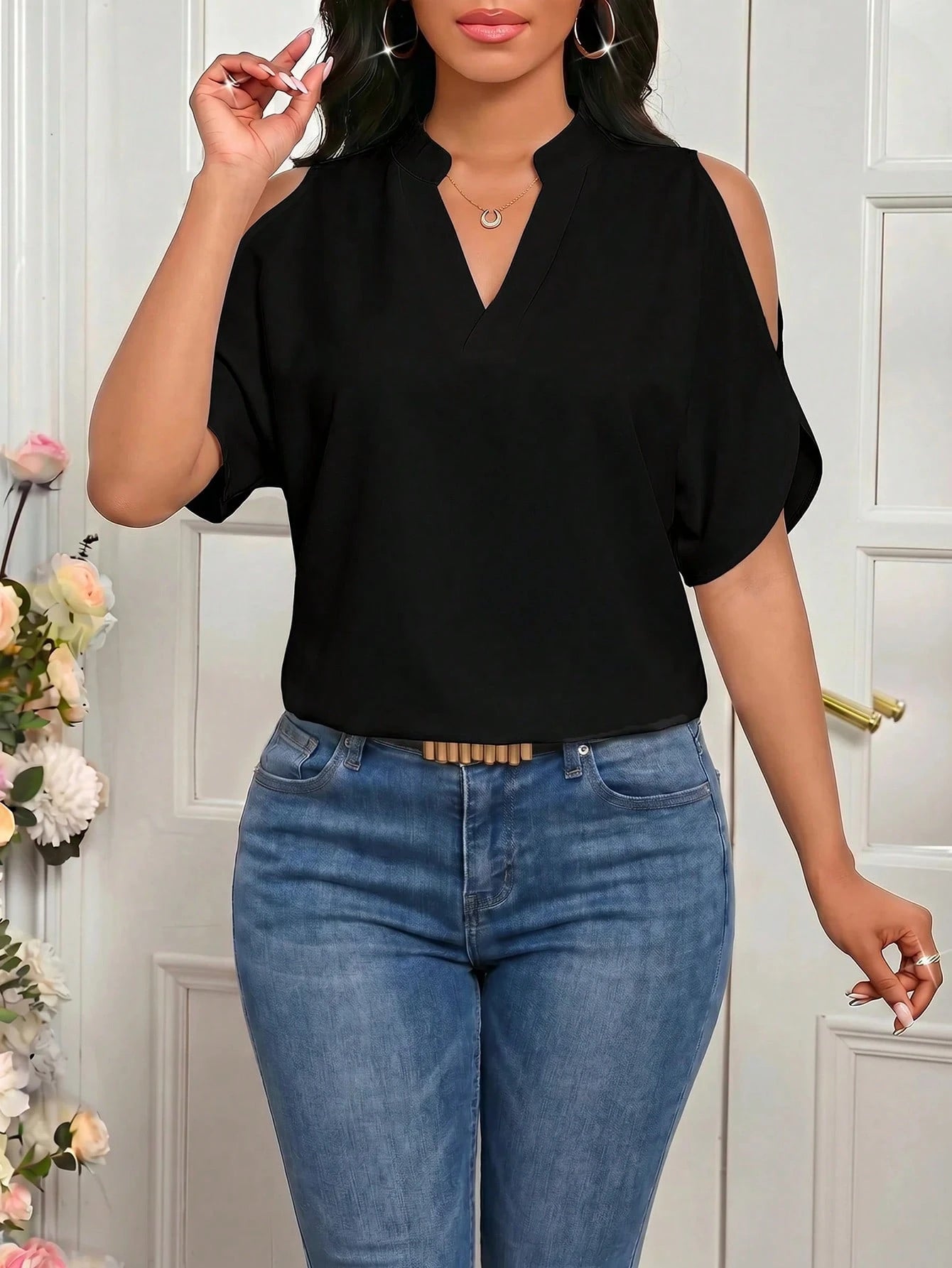 Lady Women's Vintage Leopard Print Casual Vacation Shirt, V-Neck Notched Collar And Shoulder Cut-Out Design Work Women Shirts Short Sleeve Tops Summer
