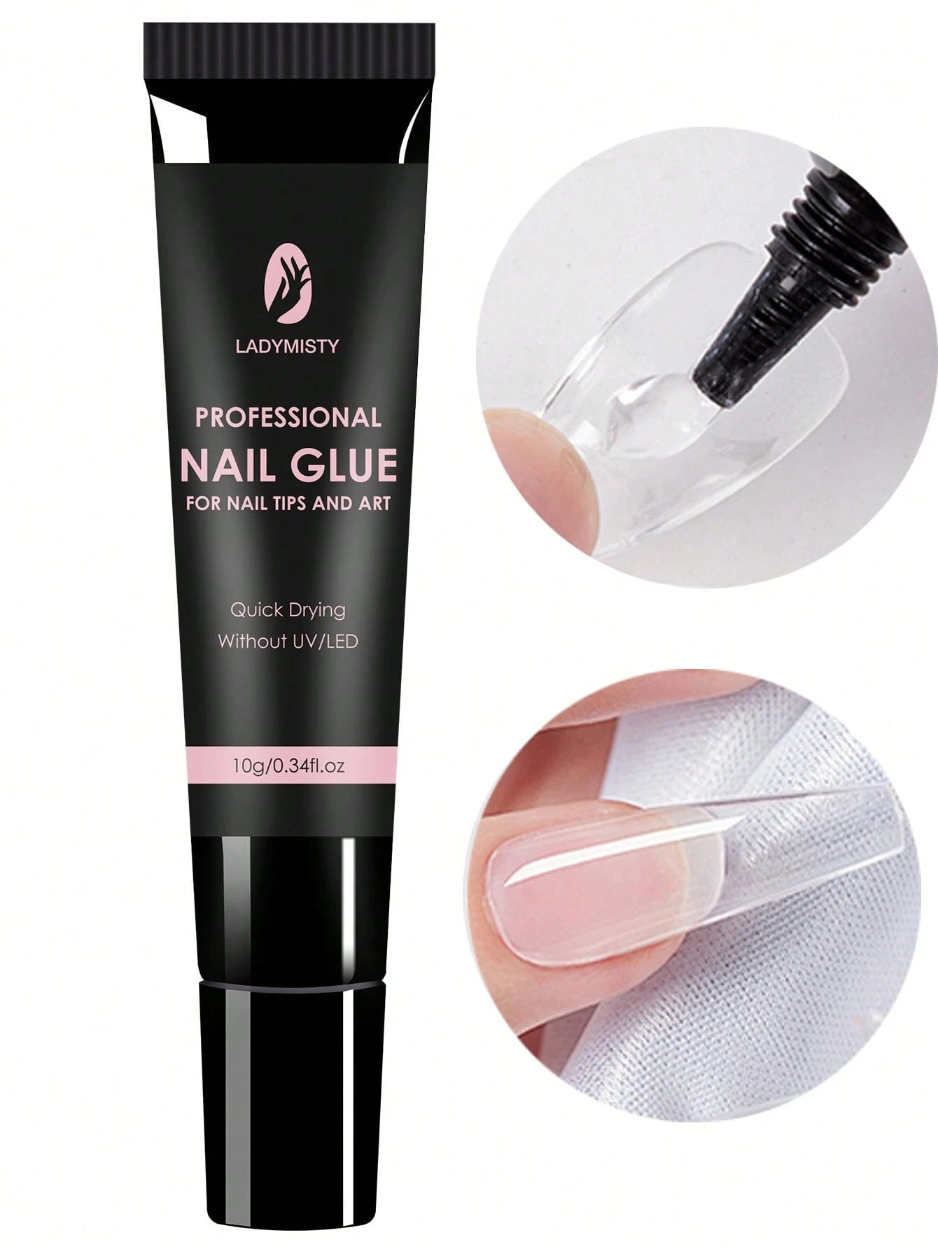 LadyMisty Super Strong Nail Glue 10g For Press On Nails- Quick Drying, Semi Solid, Long Lasting, No UV Light Needed