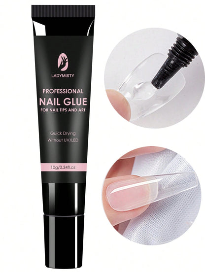 LadyMisty Super Strong Nail Glue 10g For Press On Nails- Quick Drying, Semi Solid, Long Lasting, No UV Light Needed
