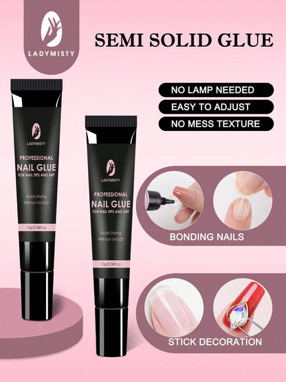 LadyMisty Super Strong Nail Glue 10g For Press On Nails- Quick Drying, Semi Solid, Long Lasting, No UV Light Needed