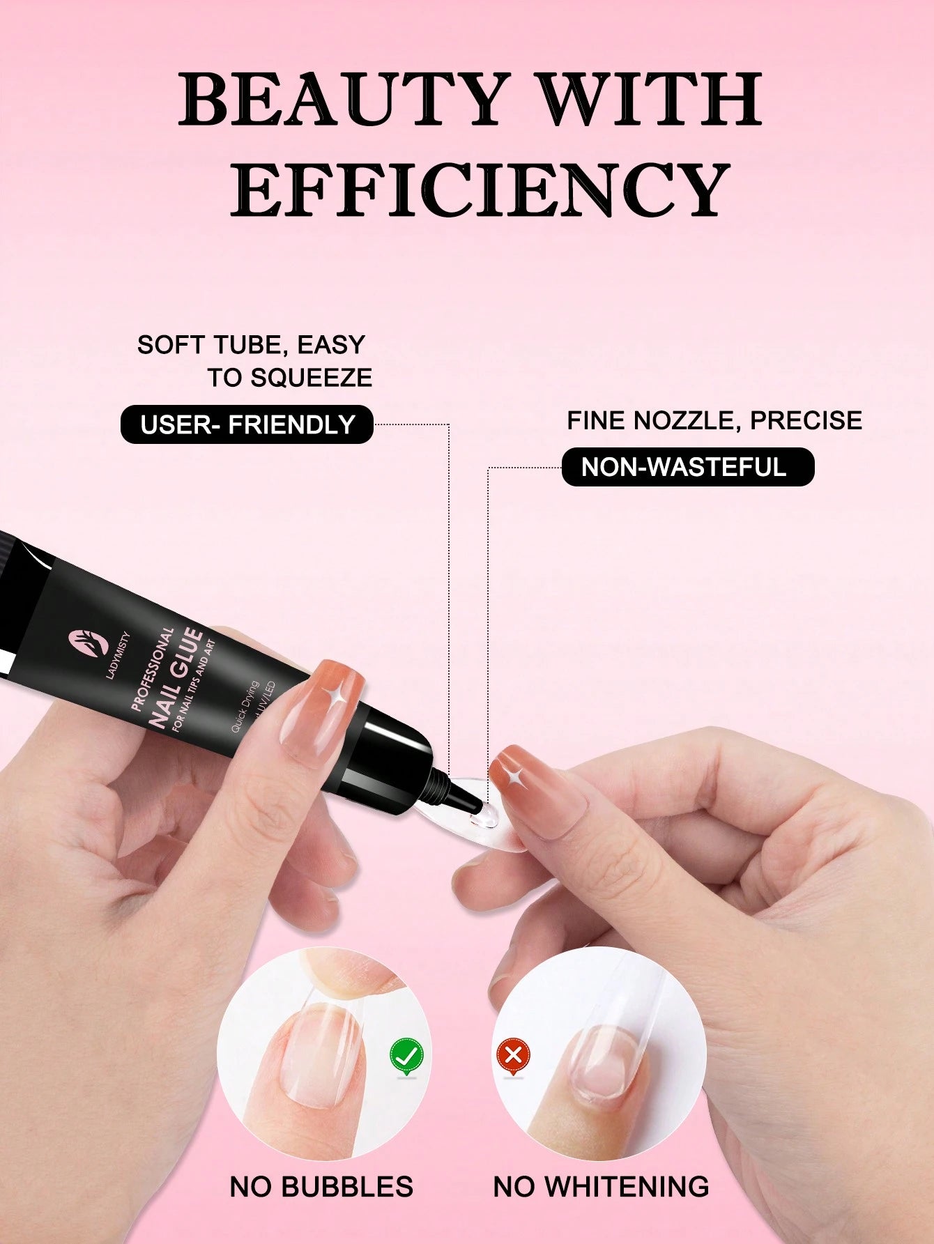 LadyMisty Super Strong Nail Glue 10g For Press On Nails- Quick Drying, Semi Solid, Long Lasting, No UV Light Needed