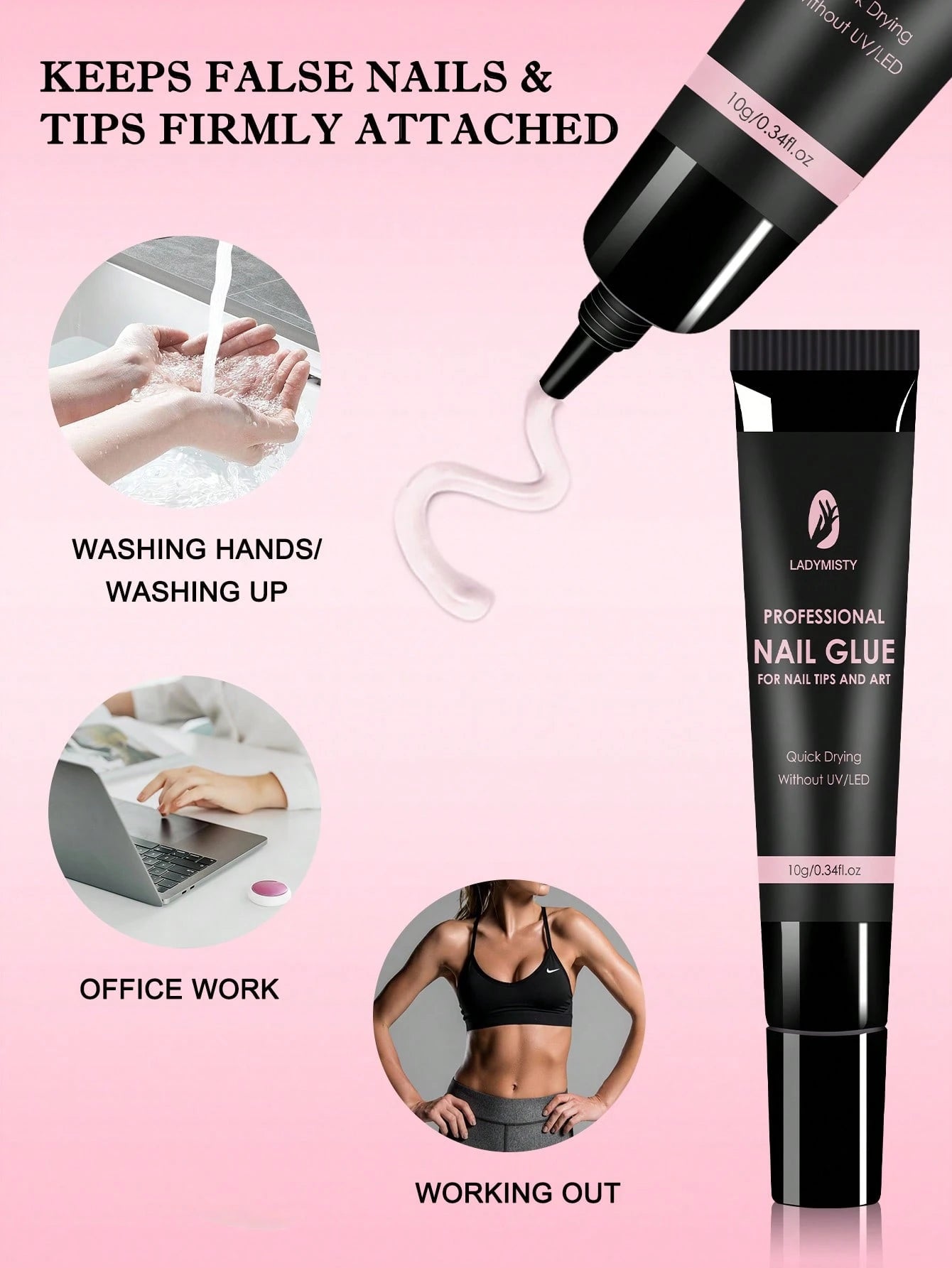 LadyMisty Super Strong Nail Glue 10g For Press On Nails- Quick Drying, Semi Solid, Long Lasting, No UV Light Needed