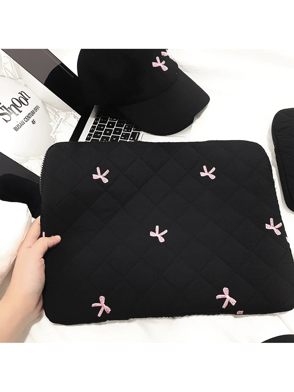 Laptop Sleeve 11,13-14, 15-16 Inch Laptop Case, Soft Protective Bag With Embroidered Bows, Compatible With 11-16 Inch Chromebook PC Notebook, Teacher