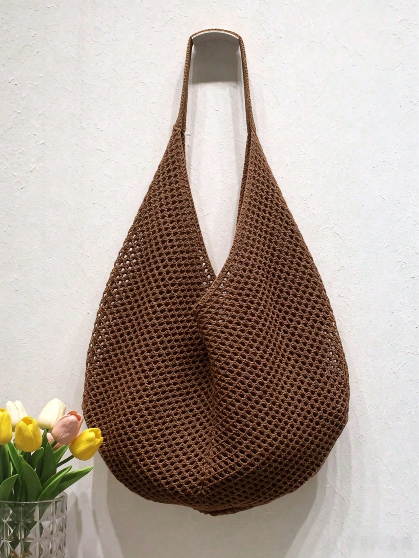 Large Capacity Crochet Shoulder Tote Bag, Lightweight Multifunctional Knitted Handbag, Suitable For Travel, Beach, Vacation And Daily Use, Boho Chic